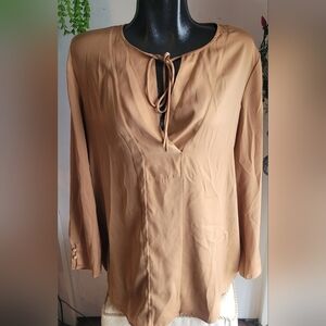 Camber & Grace Tan Rope Tie Neckline Blouse Size L